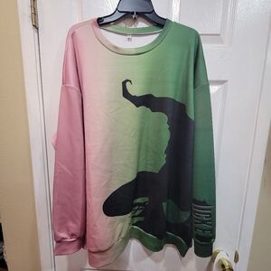 Womens Wicked Pink and Green Ombre Sweatshirt with Witch Silhouette, Size XXL